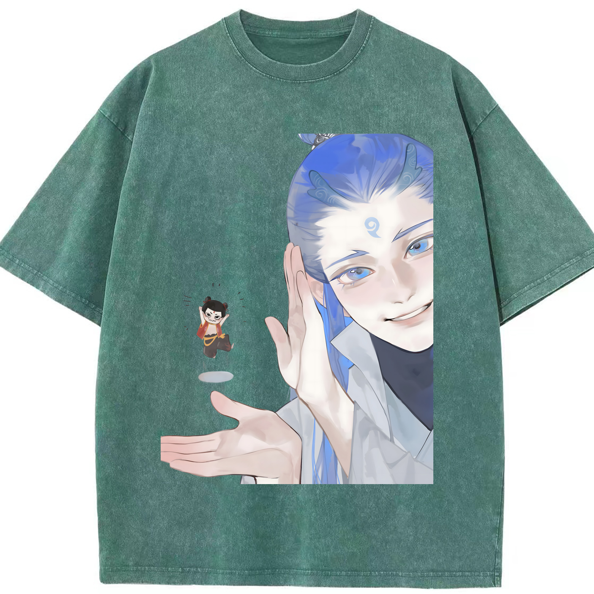 （画像用） Ne Zha 2 ナタ 魔童の大暴れ 綿100% ヴィンテージ風 半袖Tシャツ（フロントプリント）